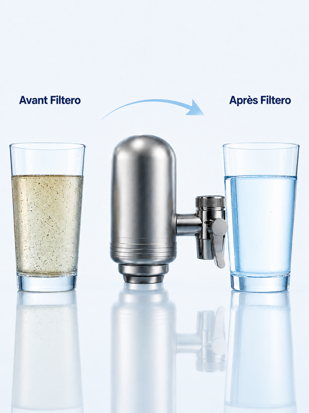 Filtre à Eau Robinet T2 Inox — Charbon Actif Certifié NSF
