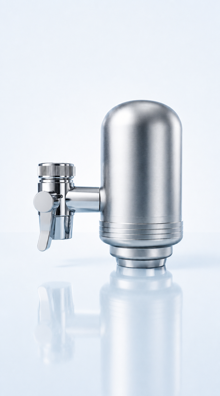 Filtre à Eau sur Robinet Filtero Inox — Charbon Actif, Certifié NSF/ANSI 42