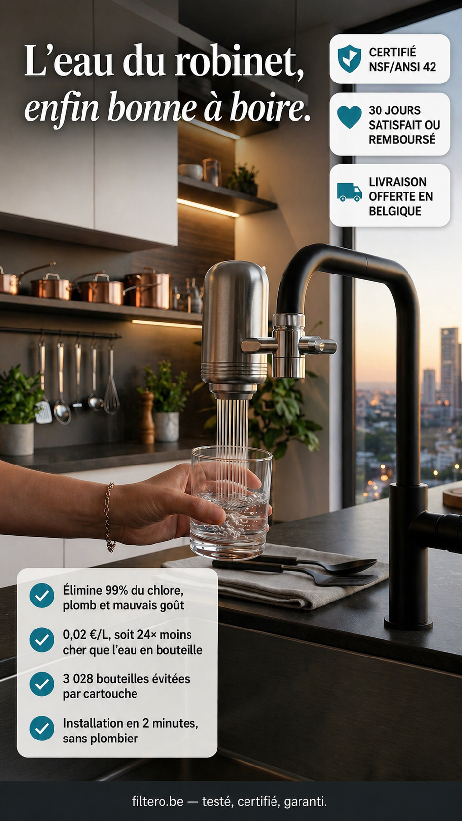 T2 Stainless Steel Tap Water Filter — NSF Certified Activated Carbon